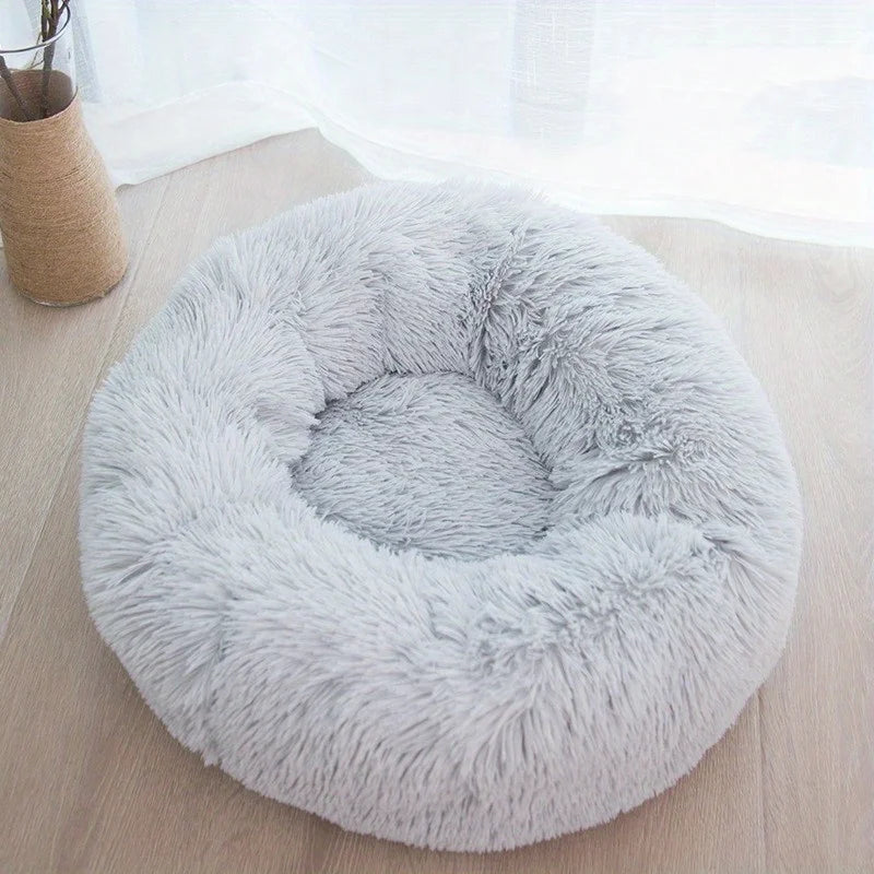 Lit rond à capuche en peluche