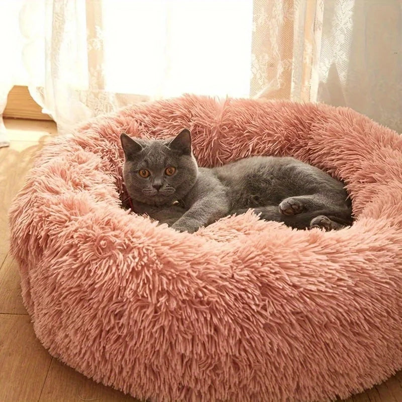 Lit rond à capuche en peluche