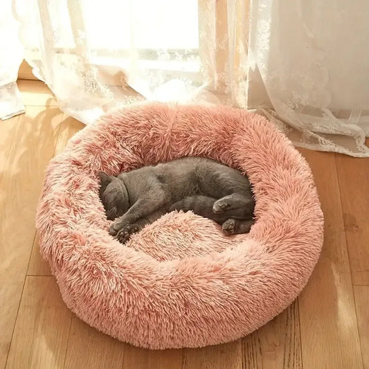 Lit rond à capuche en peluche